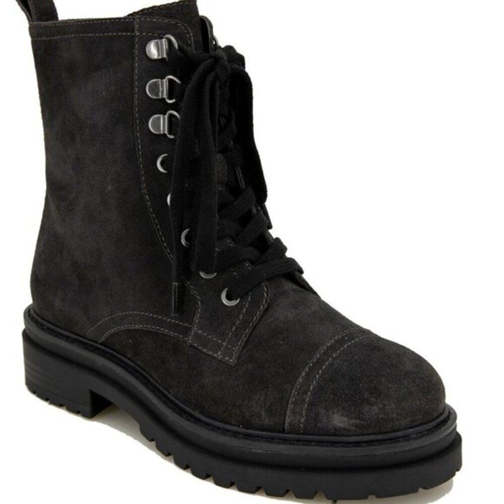 André Assous Women's Lace Up Leather Combat Boots‎ Black Side Zip Size 8 $149